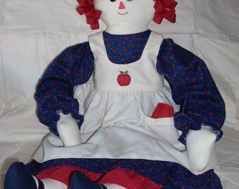 RAG DOLL/Raggedy Ann Doll/ Stuffed Doll/Large Rag Doll/Collectible Doll/Art Doll/Cotton Doll/Handmade Doll/Signed and Dated Doll/