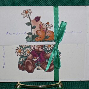 NOTE CARDS/Bears and Flowers/Fabric Applique/Handmade Note Cards/Set of 3 Cards/Personal Note Cards/Cards and Envelopes/Note Card Gift Set image 3