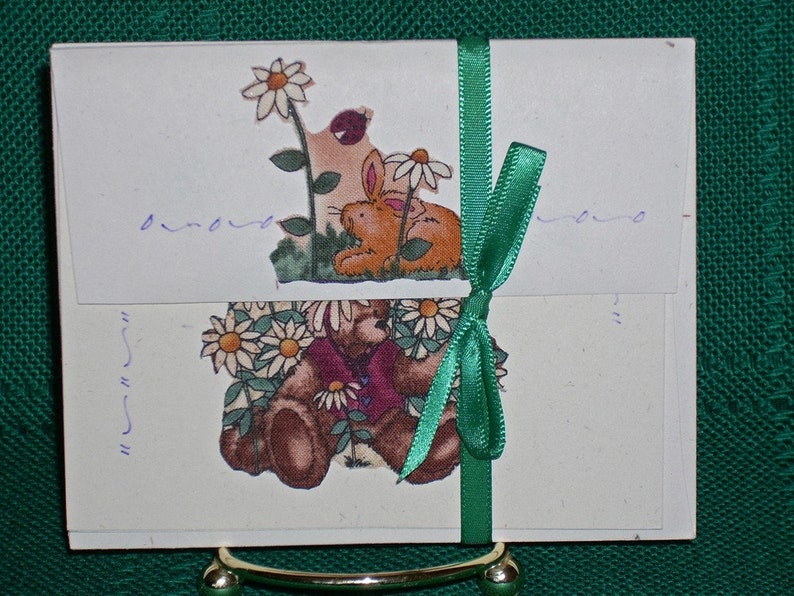 NOTE CARDS/Bears and Flowers/Fabric Applique/Handmade Note Cards/Set of 3 Cards/Personal Note Cards/Cards and Envelopes/Note Card Gift Set image 3