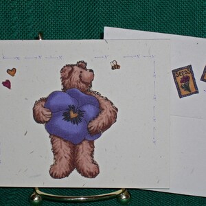 NOTE CARDS/Bears and Flowers/Fabric Applique/Handmade Note Cards/Set of 3 Cards/Personal Note Cards/Cards and Envelopes/Note Card Gift Set image 1