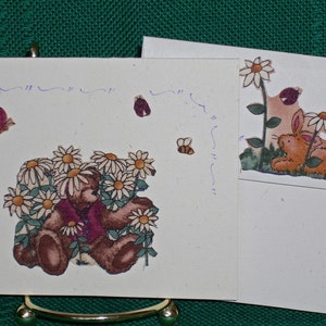 NOTE CARDS/Bears and Flowers/Fabric Applique/Handmade Note Cards/Set of 3 Cards/Personal Note Cards/Cards and Envelopes/Note Card Gift Set image 2