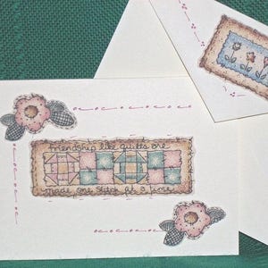 NOTE CARDS/Quilting Design/Handmade Note Cards/Set of 3 Note Cards/Fabric Applique/Personal Note Cards/4 by 5 Note Cards/Cards and Envelopes