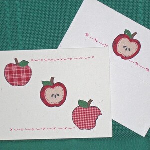 NOTE CARDS/Apple Trio/Fabric Applique/Handmade Note Cards/Set of 3 Note Cards/Personal Note Cards/Art Marker Designs/Cards and Envelopes
