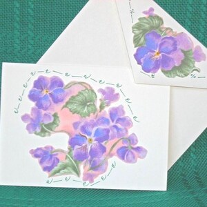NOTE CARDS/Violet Bouquet/Handmade/Fabric Applique/Set of 3 Note Cards/Cards and Envelopes/Acid Free Paper/Art Marker Designs/4 by 5 Card Bild 3
