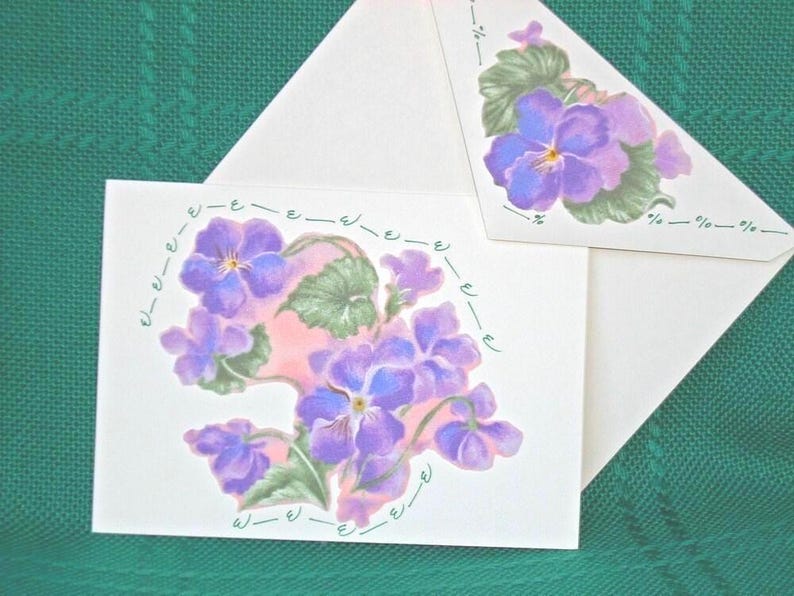 NOTE CARDS/Violet Bouquet/Handmade/Fabric Applique/Set of 3 Note Cards/Cards and Envelopes/Acid Free Paper/Art Marker Designs/4 by 5 Card Bild 3