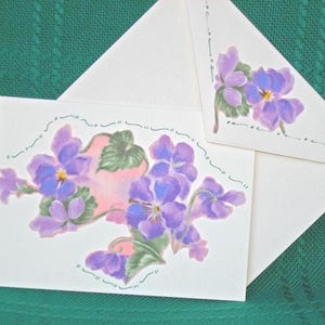 NOTE CARDS/Violet Bouquet/Handmade/Fabric Applique/Set of 3 Note Cards/Cards and Envelopes/Acid Free Paper/Art Marker Designs/4 by 5 Card Bild 4
