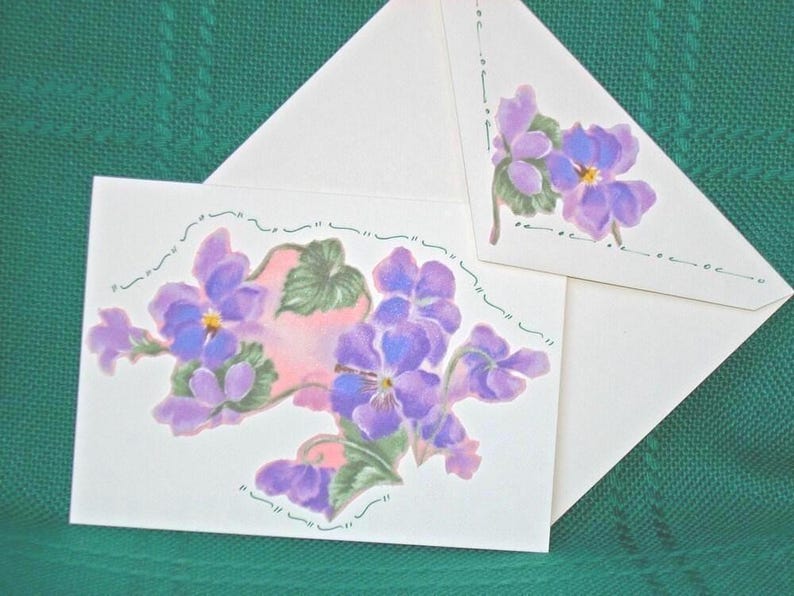 NOTE CARDS/Violet Bouquet/Handmade/Fabric Applique/Set of 3 Note Cards/Cards and Envelopes/Acid Free Paper/Art Marker Designs/4 by 5 Card Bild 4