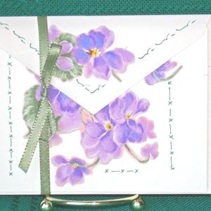 NOTE CARDS/Violet Bouquet/Handmade/Fabric Applique/Set of 3 Note Cards/Cards and Envelopes/Acid Free Paper/Art Marker Designs/4 by 5 Card Bild 2