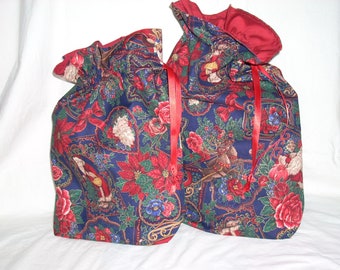 CHRISTMAS GIFT BAGS/Fabric Gift Bags/Handmade Gift Bags/Set of 2 Bags/Drawstring Bags/Reusable Bags/Cotton Fabric/Gift Wrap/Eco Friendly