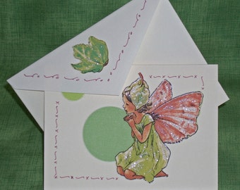 NOTE CARDS/Fairies with Flowers/Fabric Applique/Set of 3 Note Cards/Handmade Cards/Acid Free Paper/Personal Note Cards/Cards and Envelopes