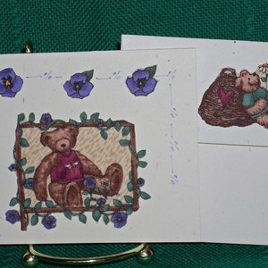 NOTE CARDS/Bears and Flowers/Fabric Applique/Handmade Note Cards/Set of 3 Cards/Personal Note Cards/Cards and Envelopes/Note Card Gift Set image 4