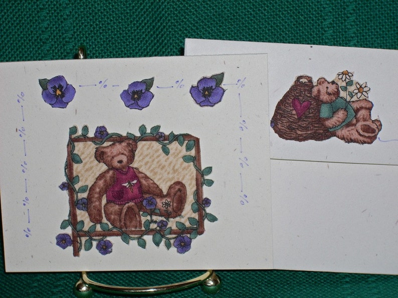 NOTE CARDS/Bears and Flowers/Fabric Applique/Handmade Note Cards/Set of 3 Cards/Personal Note Cards/Cards and Envelopes/Note Card Gift Set image 4