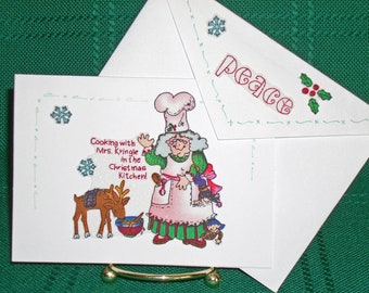NOTE CARDS/Mrs. Claus and Friends/Fabric Applique/Christmas Note Cards/Blank Note Cards/Personal Note Cards/Cards and Envelopes/3 Card Set