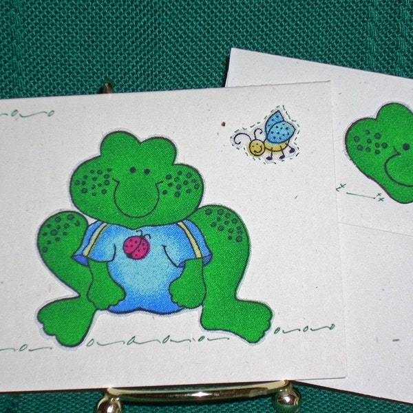 NOTE CARDS/Frogs and Bugs/Fabric Applique/Handmade Note Cards/Art Marker Design/Personal Note Cards/Set of 3 Note Cards/Cards and Envelopes/