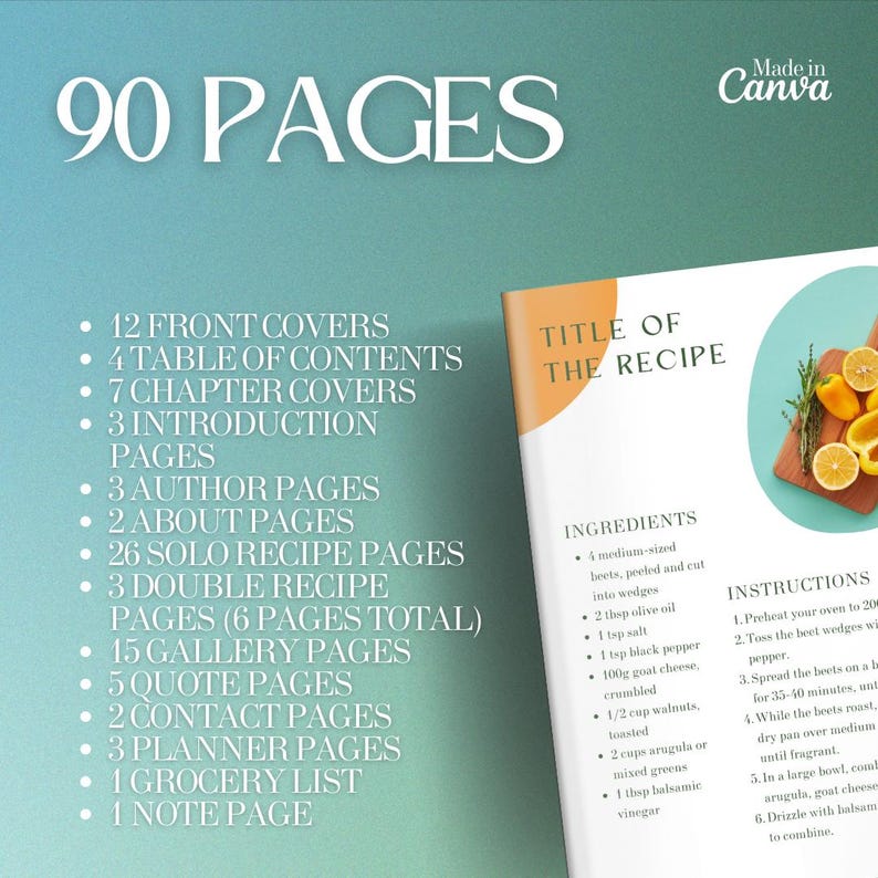 Colorful Template Cookbook 90 Pages (canva Template) - Etsy