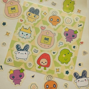 Tamagotchi Sticker Sheet Bandai Digital pet Kuchipatchi Memetchi sticker sheet Tamagotchi Y2K 90's Tamagotchi Waterproof Matte Sticker Sheet