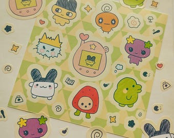 Tamagotchi Sticker Sheet Bandai Digital pet Kuchipatchi Memetchi sticker sheet Tamagotchi Y2K 90's Tamagotchi Waterproof Matte Sticker Sheet