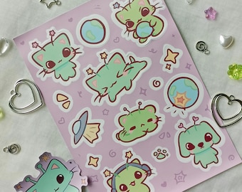 Alien Cat Glorp Sticker Sheet | Silly Alien Cat Sticker | Alien Meme Cat Sticker | Glorp Cat Sticker | Alien Cat Sticker Sheet