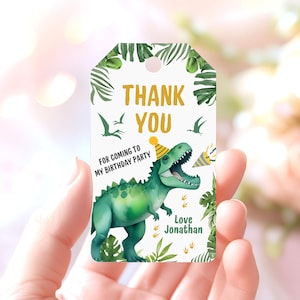 Dinosaur Birthday Favor Tags, Three Rex Birthday Favor Tags, Dino Party Gift Tags, Thank You Label Three Rex Tag Editable Canva Template
