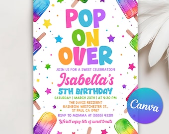 Popsicle-Geburtstagseinladung, Eis-Geburtstags-Einladung, Pop On Over Chill-Sommerparty, Junge-Mädchen-Süße Feier, Canva-bearbeitbare Vorlage
