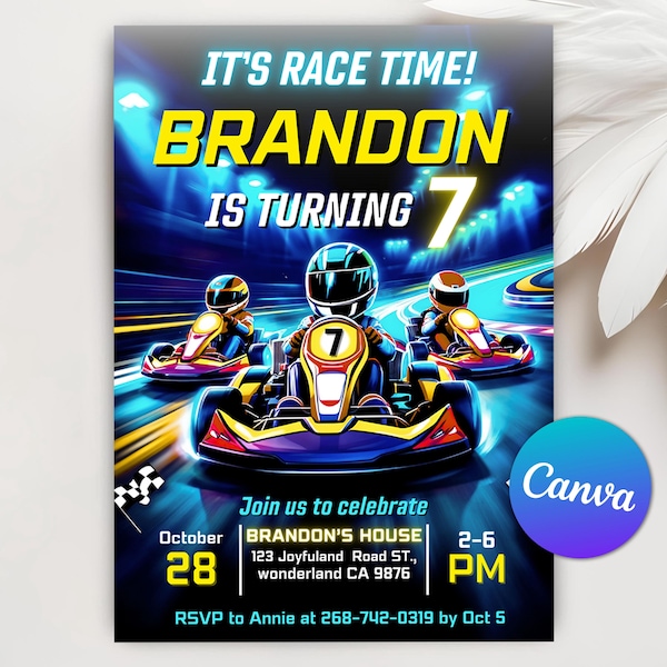 Editable Go Kart Birthday Invitation, Go Kart Party Invitation, Karting Invitation, Any Age Go Kart Racing Invite Printable Canva Template