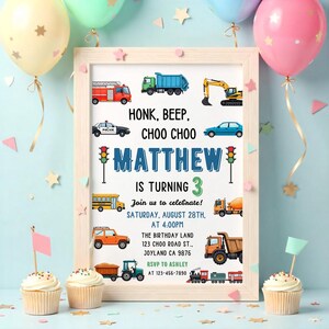 City Transportation,Beep,Choo Choo Train,3rd birthday,Cars Birthday Invite,Truck Birthday,editable invitation,car invitation,truck birthday,cars birthday invite,car birthday invite,kids birthday invite,Cars Birthday,Truck and Cars