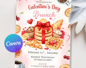 Galentine's Brunch Invitation, Galentines Day Party Invitation, Valentine's Day Party Invitation, Galentines Brunch Invite, Editable Canva