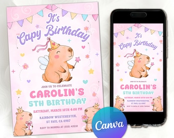 It’s A Capy Birthday Invitation, Capybara Birthday Party, Girls Capybara Party Invite, Animals Kid's Birthday girl Theme, Editable Canva