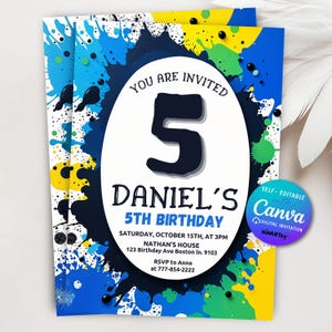 Verjaardagsuitnodiging jongen, verjaardag jongen jongen, verjaardagsfeestje van elke leeftijd, canvas bewerkbare sjabloon uitnodiging jongensnummer