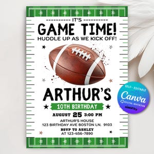 Invitación de cumpleaños de fútbol, invitación de fútbol, partido de fútbol, invitación a una fiesta deportiva, día del partido de fútbol, plantilla editable de Canva