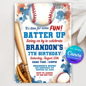 Baseball Birthday Invitation, Baseball Party Invitation, Baseball Invites, Slugger Ball Game, Sports Theme Invite, Canva Editable Invitation
