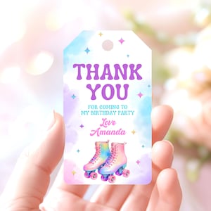 Roller skate birthday party favor tag,  Skate thank you party gift tag, Roller Skate Birthday Party Favor Tags Editable Canva template