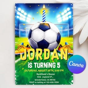 Invito di compleanno a tema calcio, invito a tema calcio, invito per festa a tema calcio, invito per auto da calcio per compleanno, modello Canva modificabile