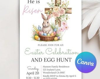 Easter Invitation, Easter Egg Hunt Invitation, Easter Bunny Invitation, Kids Easter Party Invite, Easter Party, Canva Editable Template