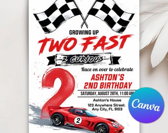 TWO Fast Invito di compleanno, Two Fast 2° compleanno ragazzo, Two Fast Invito di compleanno, Invito di 2° compleanno stampabile Modello modificabile Canva