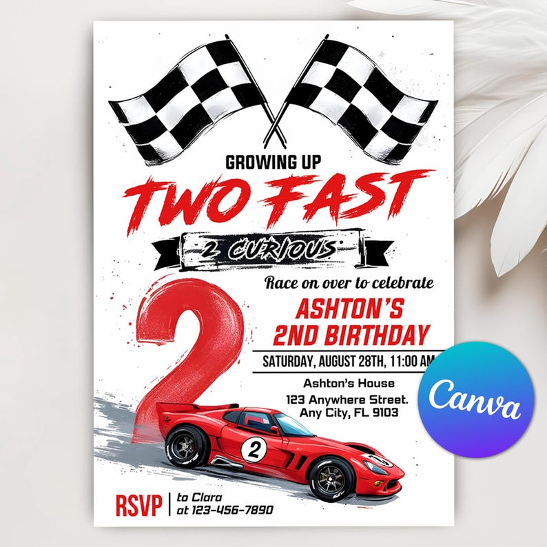 Two fast invites,Two fast Invitations,Two fast Invite,racing car invites,race car invitations,race car invites,race car invitation,Two fast Invitation,Race car invite,editable invitation,Canva Template,2nd birthday,birthday boy,second birthday