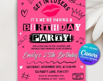 Mean Girls Inspired Birthday Invitation, Mean Girl's Night Party, Pink Mean Girls 18th 21st Invite Girl Night Out, Canva Editable Template