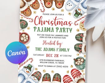 Christmas Pajama Party Invitation, Christmas Party Invitation, Holiday Pajama Party Invitation, Slumber Party Invitation, Editable Canva
