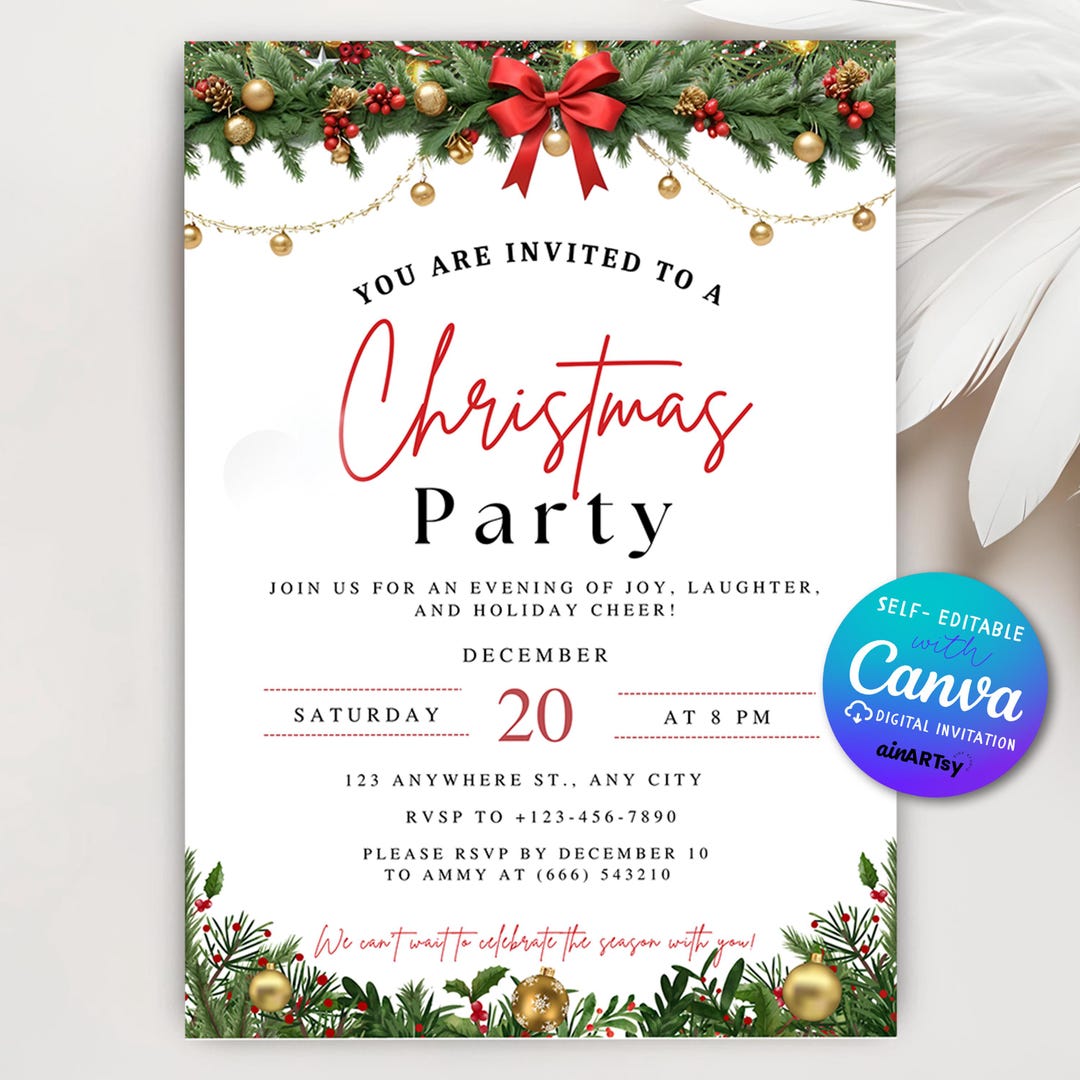 Christmas Party Invitation Template Editable Christmas Party