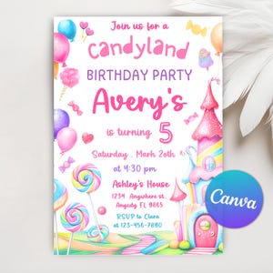 Sweet Celebration Birthday Invitation, Candy Land Birthday Party, Candyland Invitation, Candy Birthday Invitation, Editable Canva Template