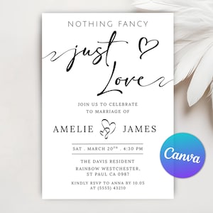 Rien d'extraordinaire, juste amour, faire-part de mariage minimaliste, faire-part de mariage, faire-part de réception moderne, toile modifiable