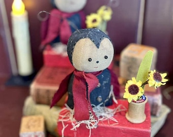 On Sale!  Primitive Lady Bug on Block, Vintage, Farmhouse Lady Bug Doll
