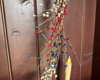 Red, White n Blue Pip Berry Patriotic Garland, Primitive Americana Decor