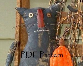 PDF Downloadable Pattern -Fred the Cat  and his Pumpkin - E-Pattern - Hafair