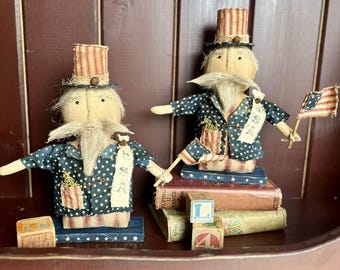 On Sale!  Americana Uncle Sam Stump Doll, 4th of July Decor, Patriotic Doll