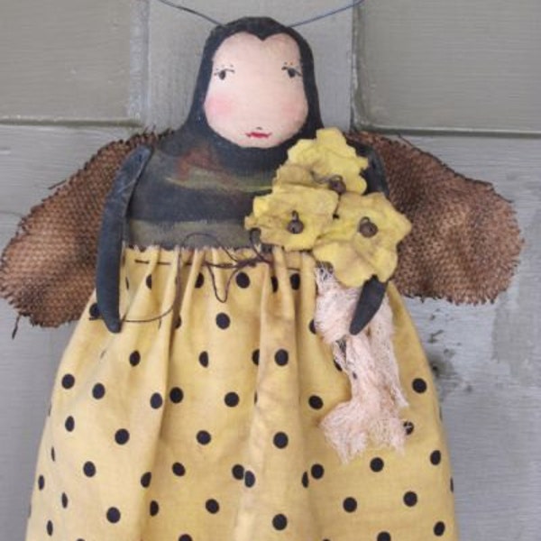 PDF Downloadable Pattern - Primitive Lilly Lady Bug and Bertie Bumble Bee Doll PDF EPATTERN