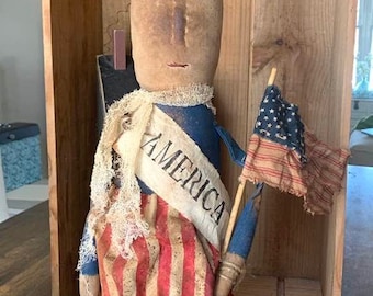 Liberty and America Primitive Dolls, Americana Dolls Handmade, Extreme Primitive Dolls