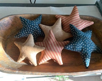 Set of 6 Primitive Americana Stars, Coffee Stained Fabric, Primitive or Farmhouse Decor