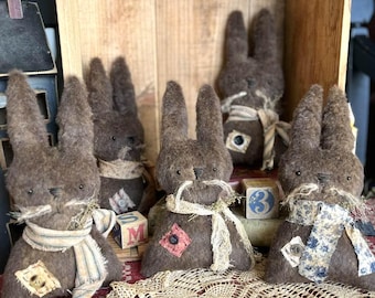 Bunny Rabbit, Prim Cupboard Tuck Rabbit, Easter Bunny, Farmhouse Rabbit, Plush Bunny