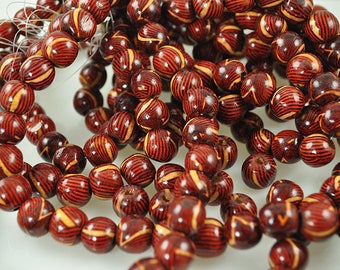 34 Red Stripped Wood 11mm beads